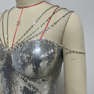 Crystal Strap Sequin Corset Bodycon Long Dress