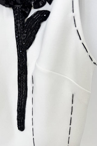 Sleeveless Mini Shift Dress with Floral Appliqué & Contrast Stitch Detail