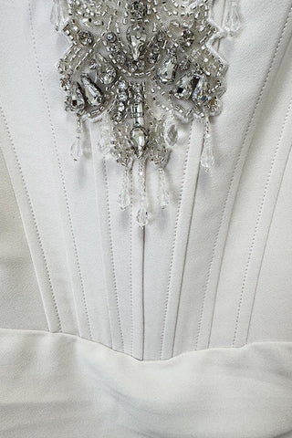 Crystal Embellished Corset Halter Neck Draped Crepe Long Dress