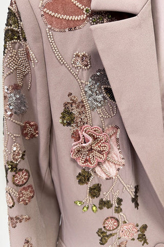 Floral Embroidered Tailored Blazer and Wide-Leg Pants Set – Long Sleeve Formal Suit