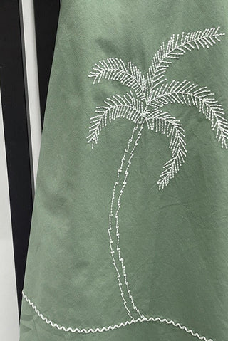 Scallop Cap Sleeve Embroidered Cropped Top & High Waist A-Line Midi Skirt Set