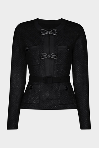Tweed Embellished Long-Sleeve Top & Wool Long Skirt Two-Piece Set