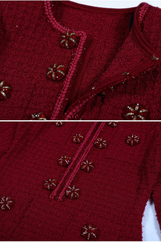 Embellished Tweed Long Sleeve Midi Dress with Jewel Buttons