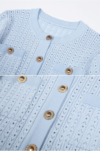 Knitted Two-Piece Set with Round Neck Peplum Cardigan and Midi-Long Mermaid Skirt