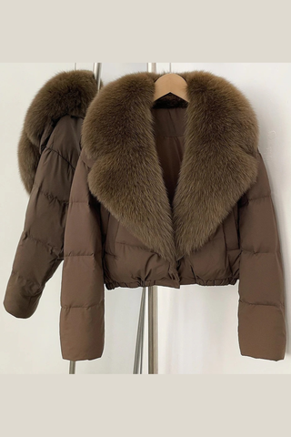 Cropped Puffer Jacket with Faux Fur Collar