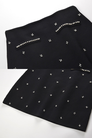 Pearl Accent Knit Two-Piece Set – Sleeveless Crop Top & Mini Skirt