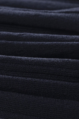 Ribbed Knit Mid-Long Dress with Contrast Pleated Cuffs and Button Front