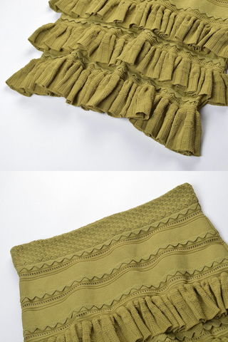 Pearl Button Knit Ruffle Co-Ord Set – Short Sleeve Crop Top & Mini Skirt