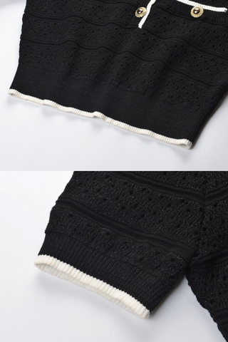 Contrast Trim Knit Two-Piece Set – Short Sleeve Top & Flared Mini Skirt