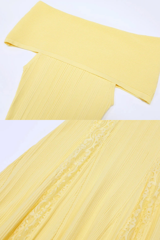 Luxe Ribbed Knit Off-Shoulder Lace Panel Long Dress