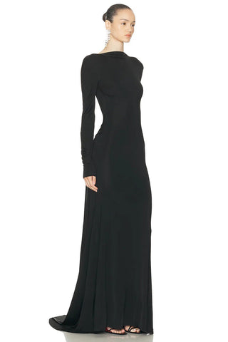 Stretch Jersey Open-Back Draped Long Dress