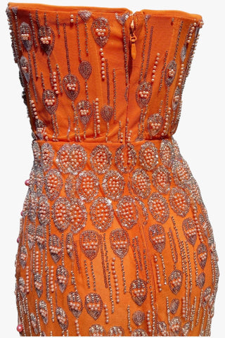 Pearl & Crystal Embellished Strapless Long Dress