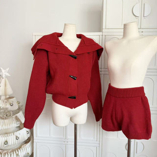 Ribbed Knit Cropped Jacket & High-Waist Shorts Set
