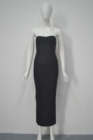 Strapless Bandage Midi Dress with Sculpted Sweetheart Neckline and Bodycon Fit