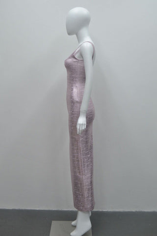 Luminous Metallic Bandage Sleeveless Long  Dress