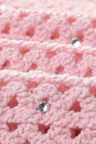 Crochet Button-Up Shirt with Rhinestone Details