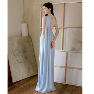 Ruched Strapless Long Dress with Detachable Scarf