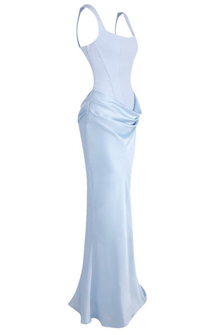 Romantic Sleeveless Corset Long Dress with Draped Waist & Lace-Up Back