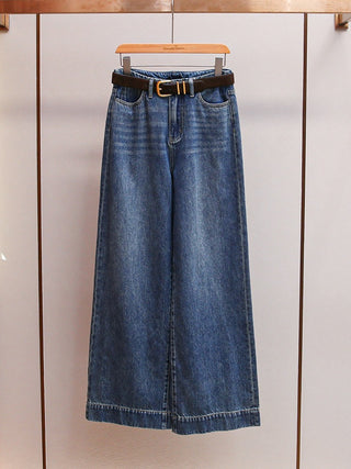 High-Waist Wide Leg Denim Pants with Belt