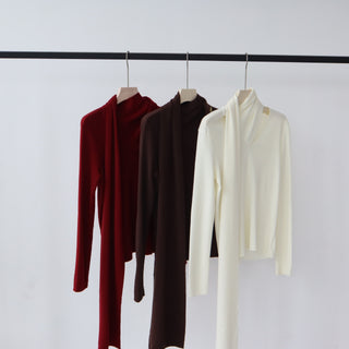Long Sleeve Knit Top with Attached Scarf Detail and Regular Length