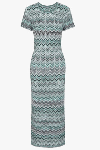 Chevron Knit Short Sleeve Bodycon Long Dress