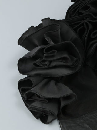 Off-Shoulder Ruffle Mesh-Sleeve Bodycon Mini Dress