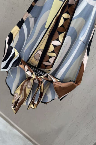 Abstract Swirl Print Satin Halter Top & High-Waisted Mini Skirt Set