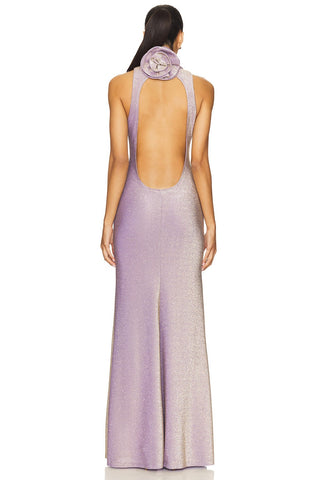 Shimmer High-Neck Open-Back Sleeveless Long Dress