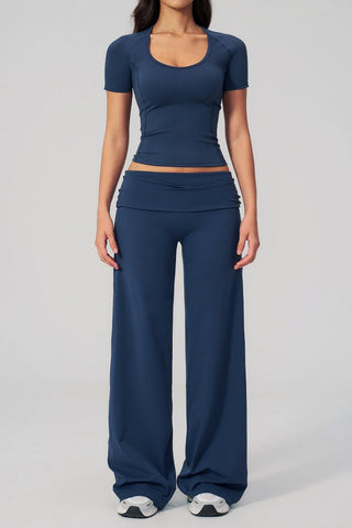 Soft Stretch Activewear Top & Wide Leg Pants Set