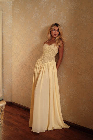 Lace Corset Halter Long Dress – Pleated Chiffon Evening Dress
