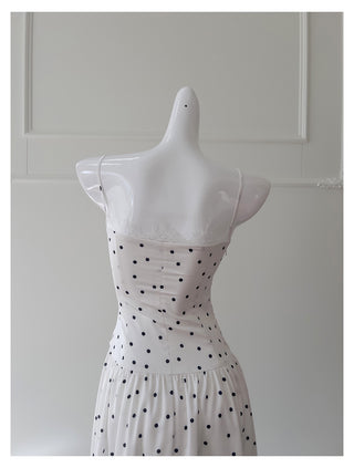 Polka Dot Lace Panel Ruched Midi Dress