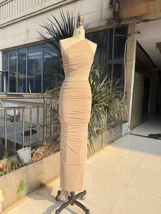 Halter Neck Ruched Open-Back Long Dress