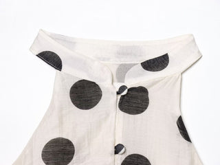 Elegant Polka Dot Halter Top & High-Waisted Shorts Linen Blend Set