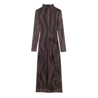Salma Long Sleeve Marble Print Mesh Long Dress