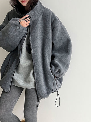 Oversized Zip-Up Fleece Jacket with High Neck & Adjustable Hem