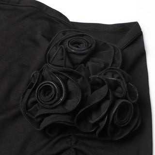 Satin-Waist Wrapped Blazer with 3D Rose Detail Midi Skirt