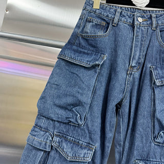 Multi-Pocket Wide Leg Cargo Jeans