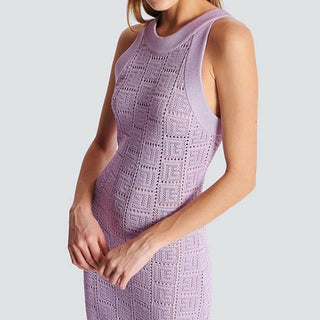 Sleeveless Textured Knit Maxi Dress – Bodycon Fit & Geometric Pattern