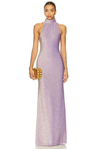 Shimmer High-Neck Open-Back Sleeveless Long Dress