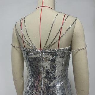 Crystal Strap Sequin Corset Bodycon Long Dress