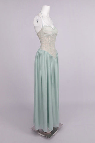 Lace Corset Halter Long Dress – Pleated Chiffon Evening Dress