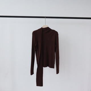 Long Sleeve Knit Top with Attached Scarf Detail and Regular Length