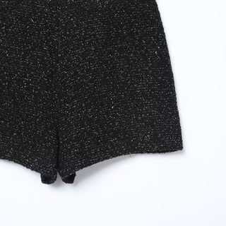 Long Sleeve Textured Tweed Jacket with Gold Buckle Belt & High-Waisted Shorts Set