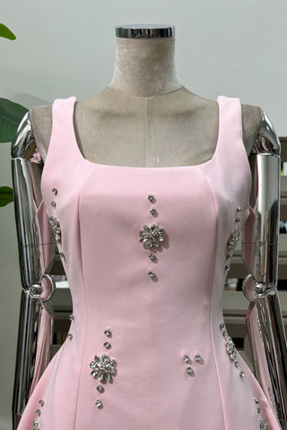 Crystal Embellished Open Back Bow Mini Dress