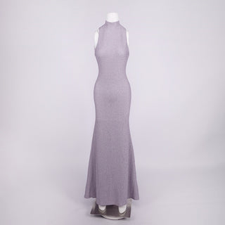 Shimmer High-Neck Open-Back Sleeveless Long Dress