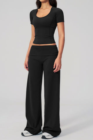 Soft Stretch Activewear Top & Wide Leg Pants Set