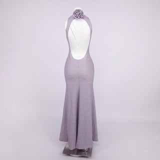 Shimmer High-Neck Open-Back Sleeveless Long Dress