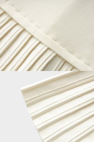 Button-Front Long Sleeve Knit Dress with Pleated Skirt