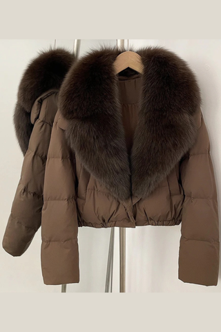 Cropped Puffer Jacket with Faux Fur Collar