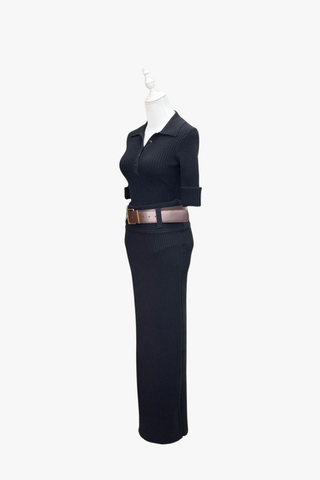Ribbed Knit Two-Piece Set – Short Sleeve Top & Long Skirt